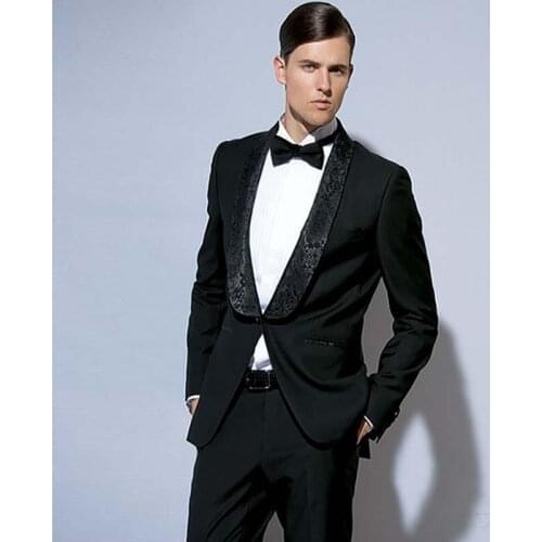 Handsome Groomsmen Shawl Lapel Groom Tuxedos Mens Wedding Dress Man Jacket Blazer Prom Dinner (Jacket+Pants+Tie) K182