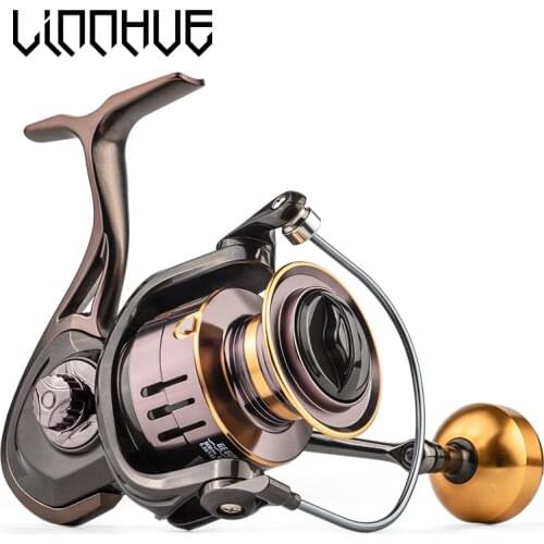 LINNHUE New Fishing Reel GE1000-7000 All Metal Body/Handle/Spool Ball Grip Brown Super Spinnig reel Fishing Fresh/Saltwater Reel