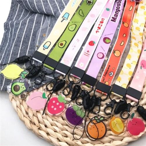 Mix Fruit Lanyard for Keys Cute Avocado Strawberry Lemon Phone Strap peach Mangosteen ID Badge Holder Fashion Gift Accessories