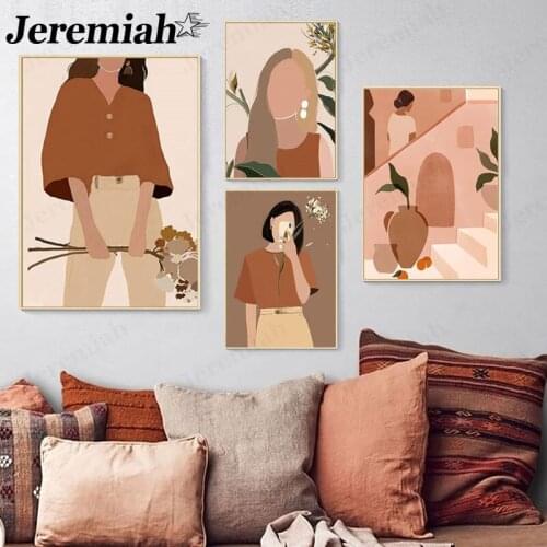 Fashion Retro Girl Canvas Poster Abstract Character Scandinavian Style Painting Wall Art Nordic Room Home Decoration