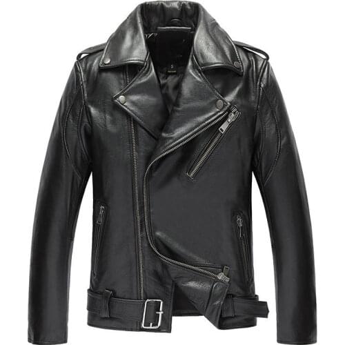 Genuine Leather Jacket Men Real Cow Leather Bomber Jackets Autumn Winter Warm Motocycle Plus Size 19-817 MF603