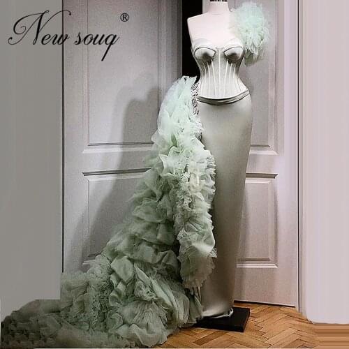 Mint Tiered Long Prom Dresses 2020 Mermaid Pageant Gowns Custom Made Dubai Evening Dresses Saudi Arabic Party Vestido De festa