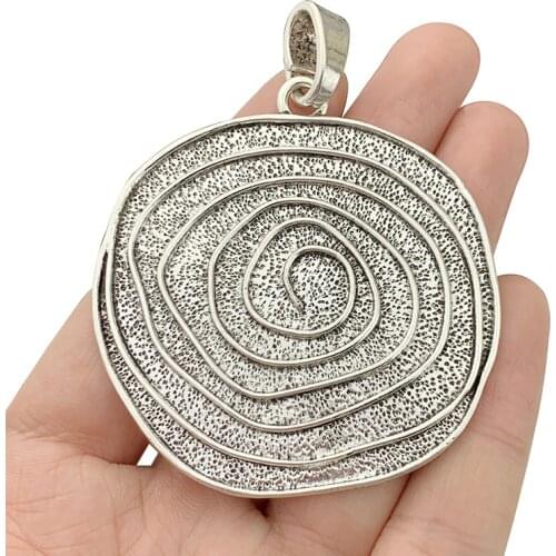 2 x Antique Silver Color Large Vortex Spiral Swirl Round Charms Pendants for Necklace Jewellery Making Accessories 73x57mm
