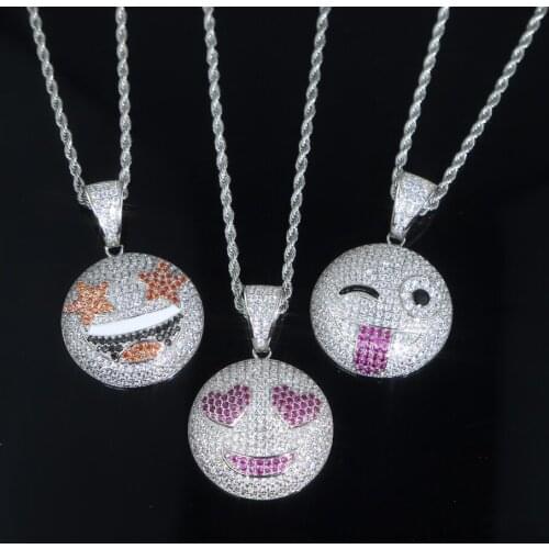 Drop ship Men Women Big pendant with cute smile face charm jewelry with gold silver color Long rope chain for hip hop Jewelry