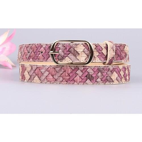 Womens new gold square buckle skinny waist belt Imitation braided pattern fashion elegant ladies belt PY94