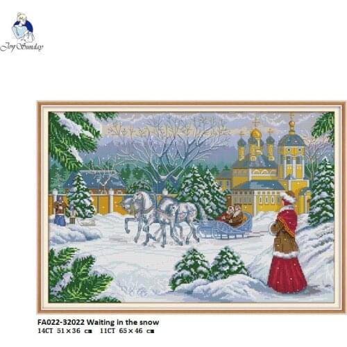 Needlework, DIY Handmade DMC Cross stitch, Sets For Embroidery kits,Waiting in the Snow Patterns Pre-Printed Cross-Stitch Crafts