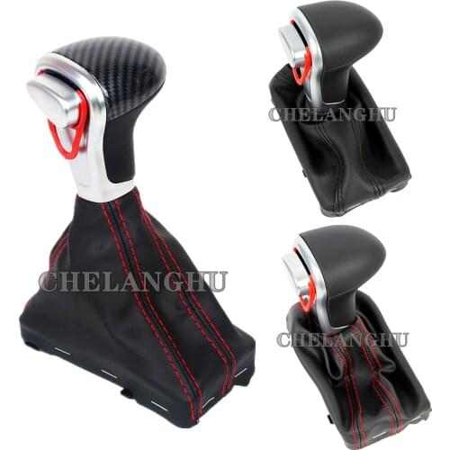 Automatic Gear Shift Knob With Black Leather Boot Red Line For Audi A3 A4 B8 A5 A6 C6 Q5 Q7 2009 2010 2011 2012 2013
