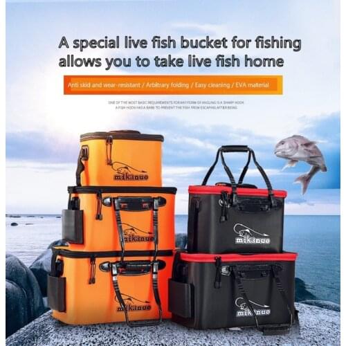 Fishing Bucket, Foldable Fish Bucket, Live Fish Container Multi-Functional Fish Live Lures Bucket Outdoor EVA Fishing Bag