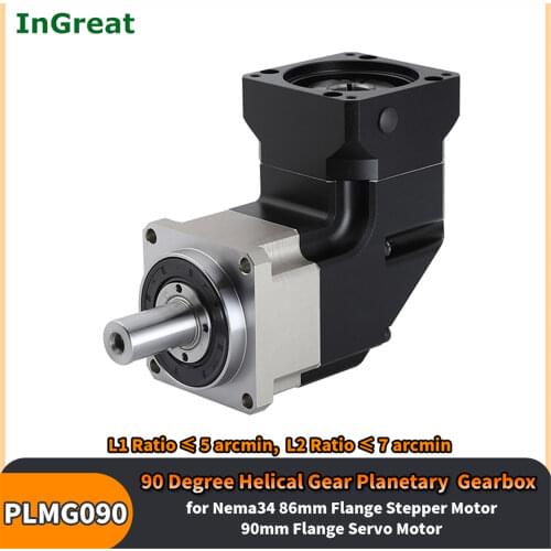 80,90mm 750w 1KW Servo Motor Helical Gear Right Angled Corner Reducer 5Arcmin 90mm Planetary Gearbox 19mm Input 3,5,10:1-100:1