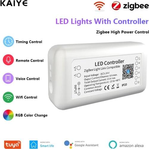 Tuya Zigbee 3.0 Smart LED Strip Controller DC 5-24V RGBCCT Dimmer Controller Smart APP Voice Control Work with Alexa Echo Plus