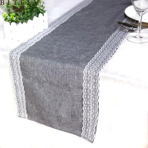 NEW Vintage Simulation Lace Linen Table Runner Christmas Wedding Gray Table Runners Dining Room Restaurant Table Gadget 30x180cm