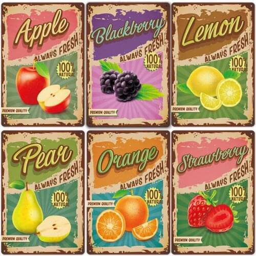 Vintage Fruit Metal Sign Tin Plaque Wall Decor for Fruit Shop Retro Metal Posters Iron Painting Customized