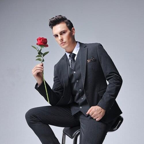 High Quality Mens Slim Fit Formal Business Suits Single Button Custom Made Men Costume Wedding Tuxedo 3 Pieces Jacket Vest Pant