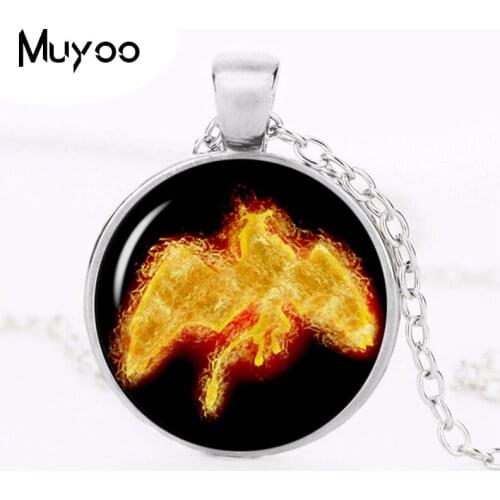 Hight Quality Phoenix Glass Dome Pendant Art Picture Necklace Creature Amulet Fire Phoenix Jewelry HZ1