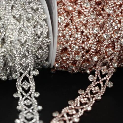 1 Yard Bridal crystal clear rhinestone patch appliques for wedding dress belt DIY Crafts Handmade sewing tassel fringe trimming