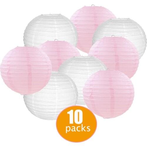 10 Pcs Per Set White and Light Pink Chinese Paper Lantern lampion de mariage Wedding boule papier Party Diy Hanging Decor Favor