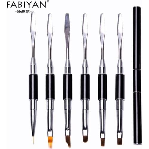 2 Ways Nail Art Brush Spatula Painting Draw French Pen Builder Gradient Flat Liner Metal Mixing Foundation Makeup Manicure Tools