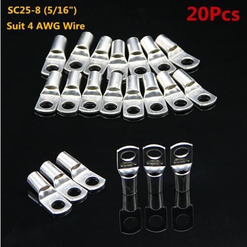 20PCS SC Tinned Bare Copper Crimp Terminals lugs For Battery Cable Electrical Wire Ring Connectors Lug