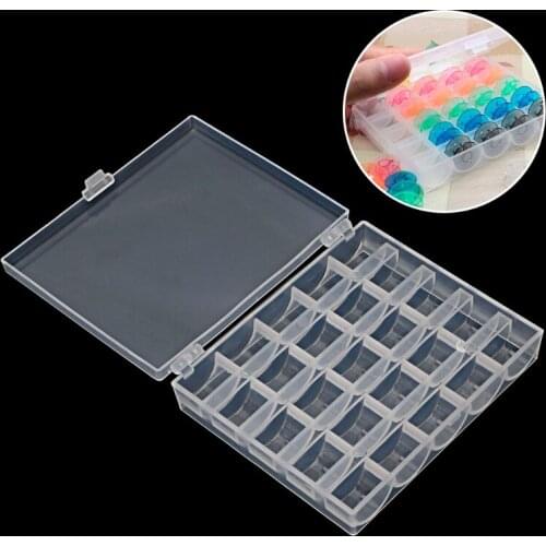 25 Spools Empty Bobbins Sewing Machine Bobbin Case Organizer Storage Box New