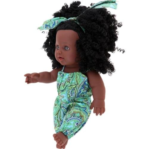 30cm Soft Vinyl Realistic Baby Girl Doll - Black Skin Tone And Jumpsuits