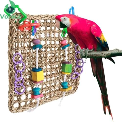 30x30cm Parrot Climbing Net Bite Toy Pet Molar Square Chewing Tools Grass Rattan Natural Weaving Play Ladder Hanging Play Ladder