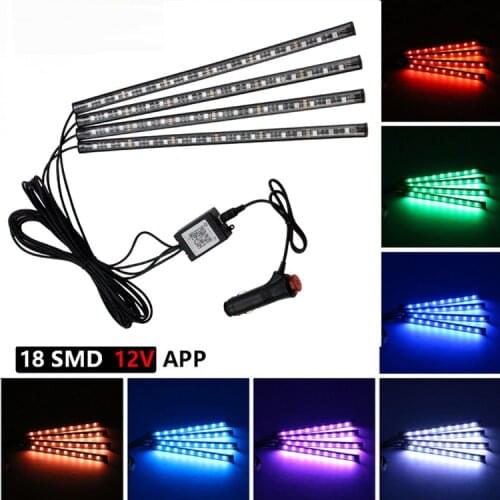 4Pcs Car RGB LED Strip Light LED Strip Lights Colors Car Styling Decorative Atmosphere Lamps Car Interior Light With APP 12V