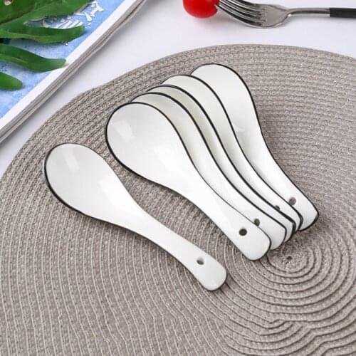 5PCS/lot Ceramic Small Spoon DIY Household Restaurant Tableware Soup Spoons Supplies