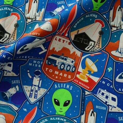 50x140CM Cartoon UFO Alien 100% Cotton Fabric for Tissue Sewing Quilting Fabric Needlework DIY Handmade Craft