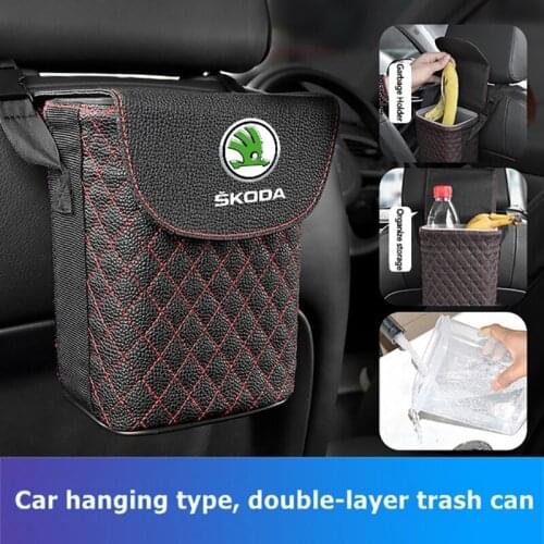 Car Trash Can Organizer Auto Storage Box Garbage Holder For Skoda Octavia A7 Tour RS Rapid Kodiaq Fabia Superb Kamiq Yeti Karoq