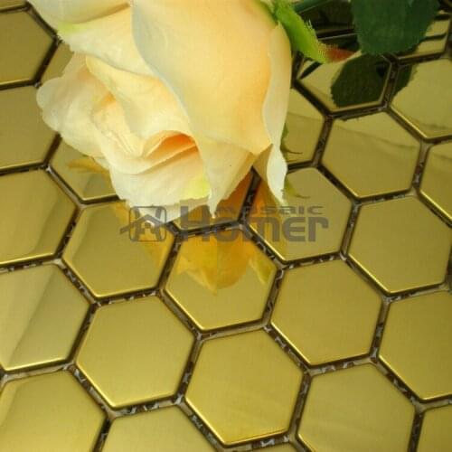 Free shipping, 26mm honeycomb pattern stainless steel metal mosaic tile ,golden color metal mosaic wall tiles