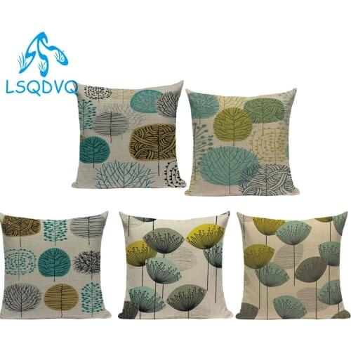 Decorative Pillows Case Plant Trees Cartoon Polyester Cushion Cover for Sofa Home Car Bedroom Capa De Almofadas