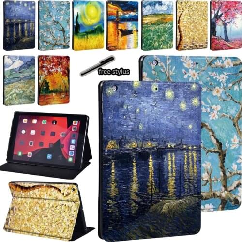For Apple IPad 5/6/7/8th / Mini 1/2/3/4/5 / Ipad 2/3/4 oil painting Print Series Pattern PU Leather Tablet Stand Cover Case