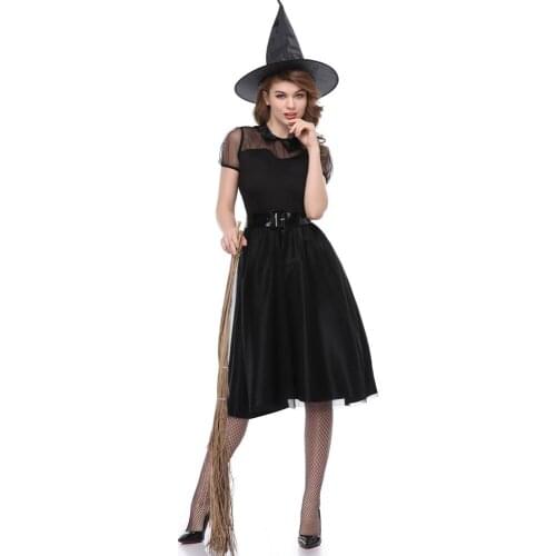 Black Gothic Witch Costume For Adult Women Purim Halloween Cosplay Party Wizards Fancy Dress