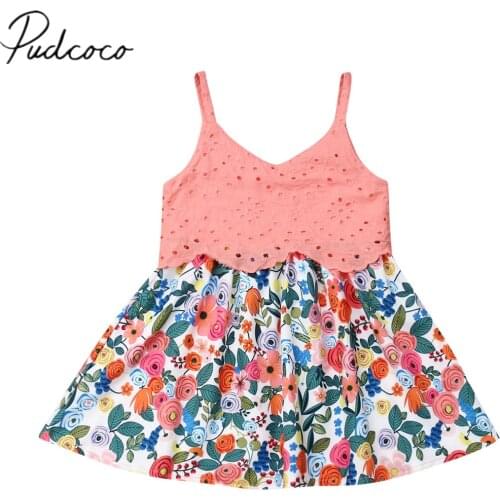 2019 Baby Summer Clothing Princess Infant Kids Baby Girl Lace Hollow Out Dress Sleeveless Flowers Print Knee Length A-Line Dress