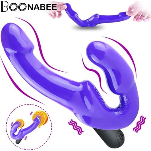 Strapless Dildo Vibrator for Couples Strapon Dildos for Lesiban Wireless Remote Control Double-heads Vibrator Adult Sex Toys
