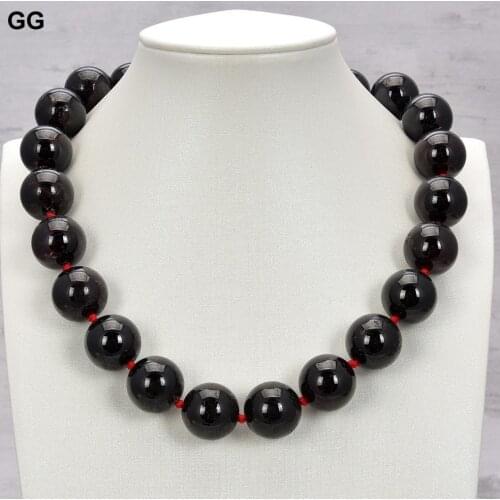 GG Jewelry Big Natural Stone Natural 18MM Smooth Round Garnet Gems Stone Necklace19"