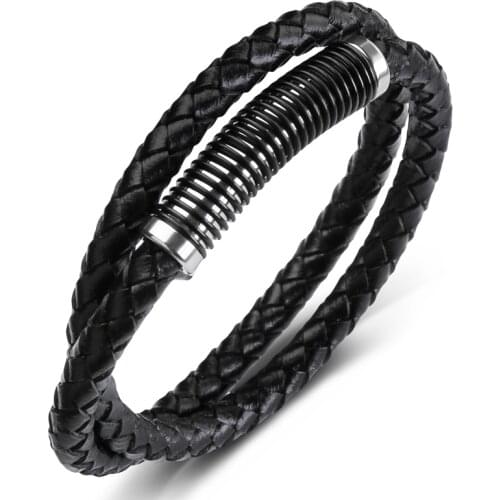 Trendy Braided Genuine Leather Wrap Bracelet for Men Women Simple Jewelry Stainless Steel Magnetic Buckle Fashion Bangles P624