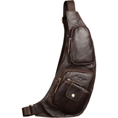 Mens Vintage Genuine Leather Travel Riding Motorcycle Shoulder Messenger Sling Chest Bag