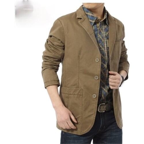 Mens Slim Fit Jackets New Autumn Spring Men Casual Blazers Cotton Denim Parka Army Green Khaki Big Size M -XXXXL A0287