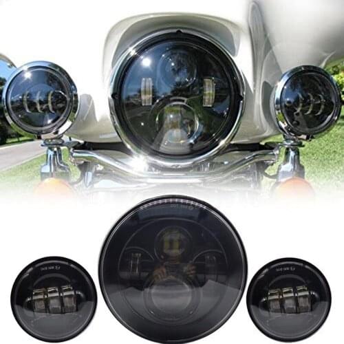 7 Inch Round LED Headlight Bulb kit With 4.5 Inch Passing Lamps Fog Lights Mounting Ring For Harley Street Glide Ultra Classic