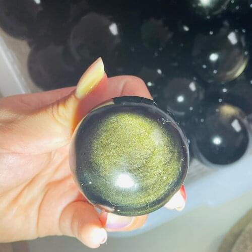 Natural Gold Obsidian Sphere Decoration Magic Ball Feng Shui Jewelry