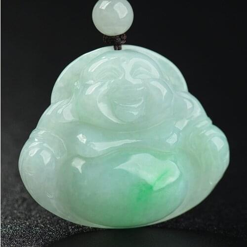 Natural Myanmar jadeite hand-carved smiley Buddha pendant simple retro pendant jewellery fashion for women men lucky