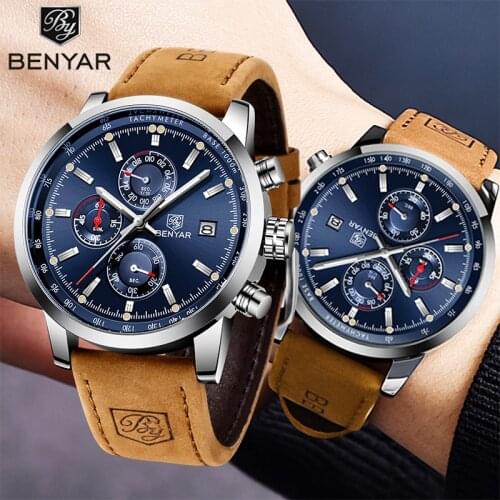 2020 New Quartz Mens Watches BENYAR Top Brand Luxury Sport Wristwatch Men Waterproof Chronograph Military Clock Reloj hombres