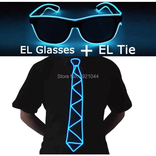 New EL Product Set El Flash Glasses + EL Glowing Bow Tie 10Colors Select Luminous Lighting Colorful Glowing Costume Decoration