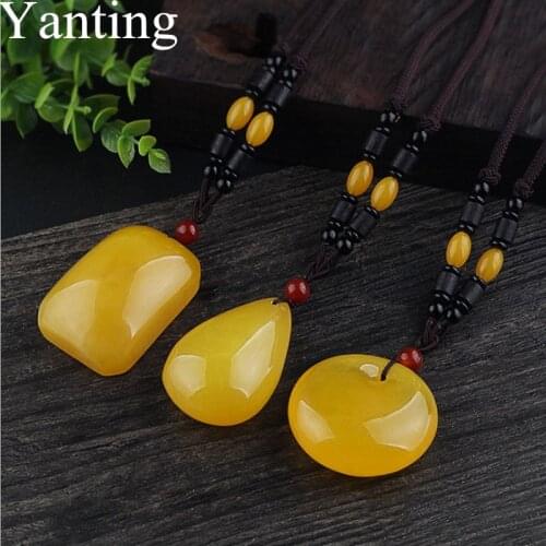 Yanting Imitation Beewax Pendant Necklace For Women Female Girls Gift Ethnic Handmade Statement Necklace Sweater Chain 0122