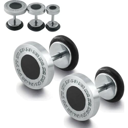 1Pair High Quality Fake Ear Plug Stainless Steel Ear Stud Earrings Fake Cheater Plugs Stud Earrings Wall Texture With Black Oil