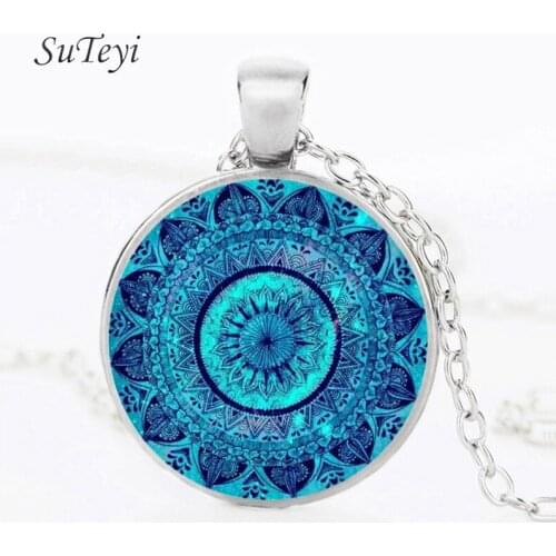 SUTEYI Charms Mandala Statement Necklace Glass cabochon Necklaces & Pendants Zen Yoga Spirital Jewellery Lucky Amulet