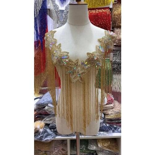 Fully Handmade Beaded Fringe necklace handmade lace tassle trim for wedding bridal gown dress/party