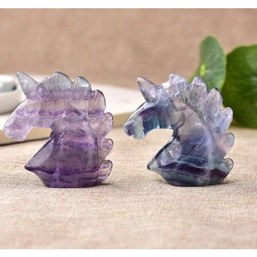 Natural Crystal Hand Engraving Fluorite Unicorn Stone Handicraft Gemstone For Home Decoration Gift For Fengshui Spirit Healing