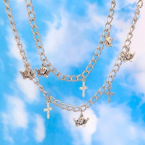 Lost Lady Creative Simple Necklace Skull Peach Heart Angel Key Lock Butterfly Pendant Necklace Alloy Jewelry Wholesale Direct